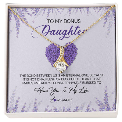 Alluring Beauty Necklace 18K Yellow Gold Finish | Personalized To My Bonus Daughter Necklace The Bond Between Us Is An Eternal Future Step Daughter Jewelry Birthday Christmas Customized Gift Box Message Card | siriusteestore