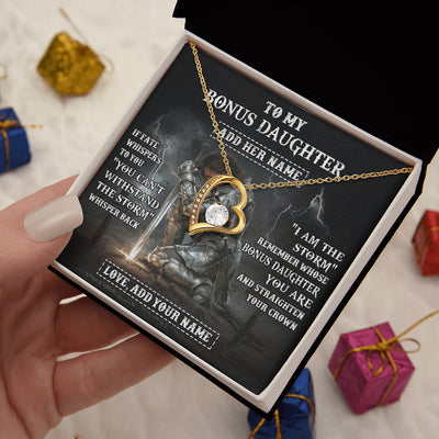 Forever Love Necklace 18K Yellow Gold Finish | 2 | Personalized To My Bonus Daughter Necklace Women Warrior Knights Templar I Am The Storm Best Stepdaughter Birthday Gifts Christmas Gift Box Message Card | siriusteestore