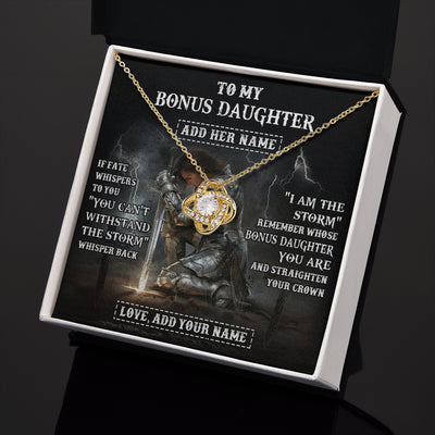 Love Knot Necklace 18K Yellow Gold Finish | 2 | Personalized To My Bonus Daughter Necklace Women Warrior Knights Templar I Am The Storm Best Stepdaughter Birthday Gifts Christmas Gift Box Message Card | siriusteestore