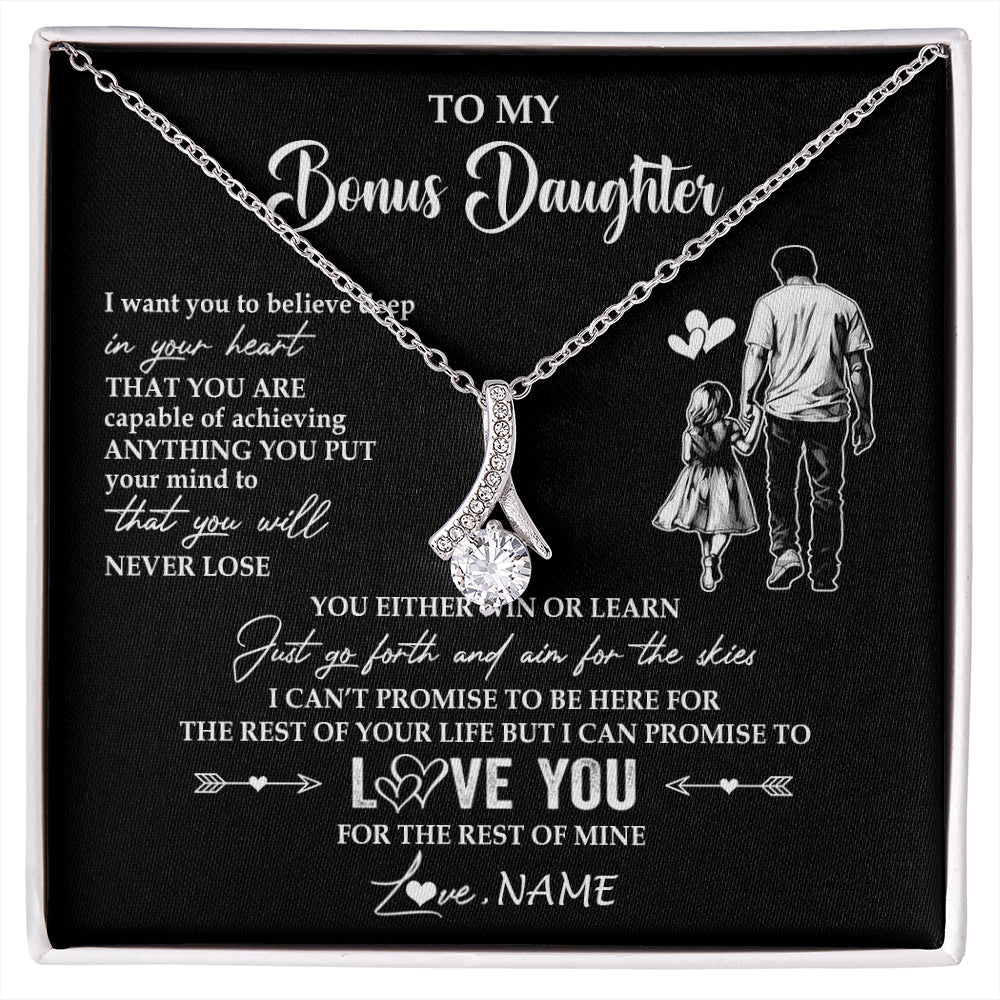 Alluring Beauty Necklace 14K White Gold Finish | 1 | Personalized To My Bonus Daughter Necklace You Will Never Lose From Stepdad Dad Stepdaughter Birthday Gifts Christmas Customized Gift Box Message Card | siriusteestore