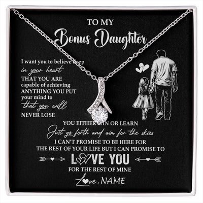 Alluring Beauty Necklace 14K White Gold Finish | 1 | Personalized To My Bonus Daughter Necklace You Will Never Lose From Stepdad Dad Stepdaughter Birthday Gifts Christmas Customized Gift Box Message Card | siriusteestore