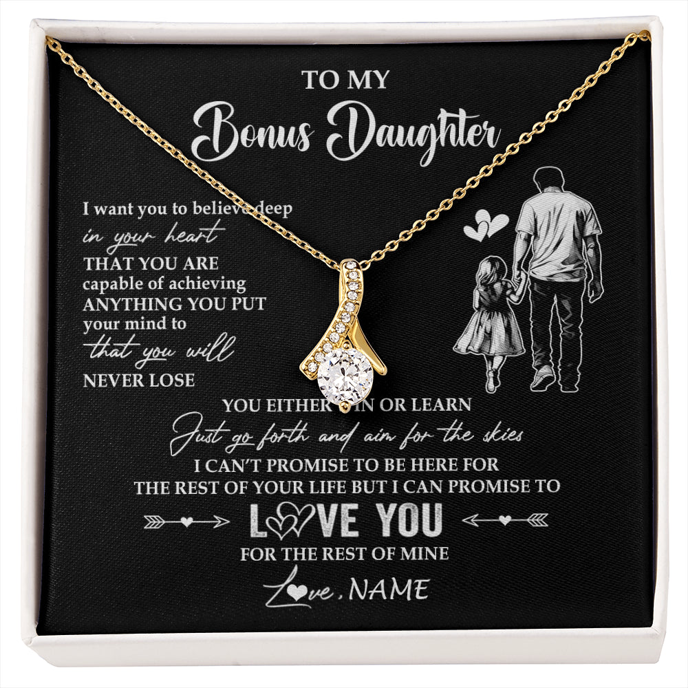 Alluring Beauty Necklace 18K Yellow Gold Finish | 1 | Personalized To My Bonus Daughter Necklace You Will Never Lose From Stepdad Dad Stepdaughter Birthday Gifts Christmas Customized Gift Box Message Card | siriusteestore