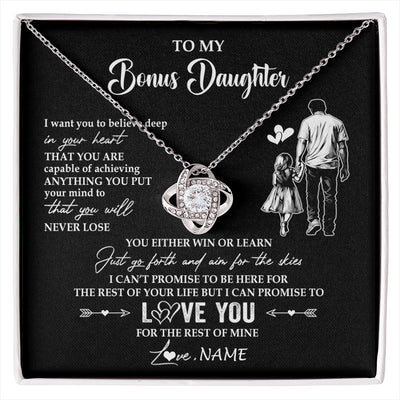 Love Knot Necklace 14K White Gold Finish | 1 | Personalized To My Bonus Daughter Necklace You Will Never Lose From Stepdad Dad Stepdaughter Birthday Gifts Christmas Customized Gift Box Message Card | siriusteestore