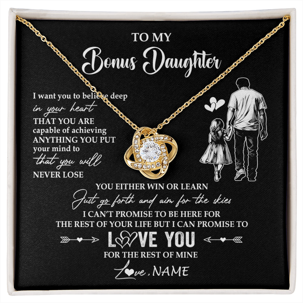 Love Knot Necklace 18K Yellow Gold Finish | 1 | Personalized To My Bonus Daughter Necklace You Will Never Lose From Stepdad Dad Stepdaughter Birthday Gifts Christmas Customized Gift Box Message Card | siriusteestore