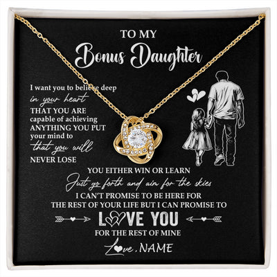 Love Knot Necklace 18K Yellow Gold Finish | 1 | Personalized To My Bonus Daughter Necklace You Will Never Lose From Stepdad Dad Stepdaughter Birthday Gifts Christmas Customized Gift Box Message Card | siriusteestore