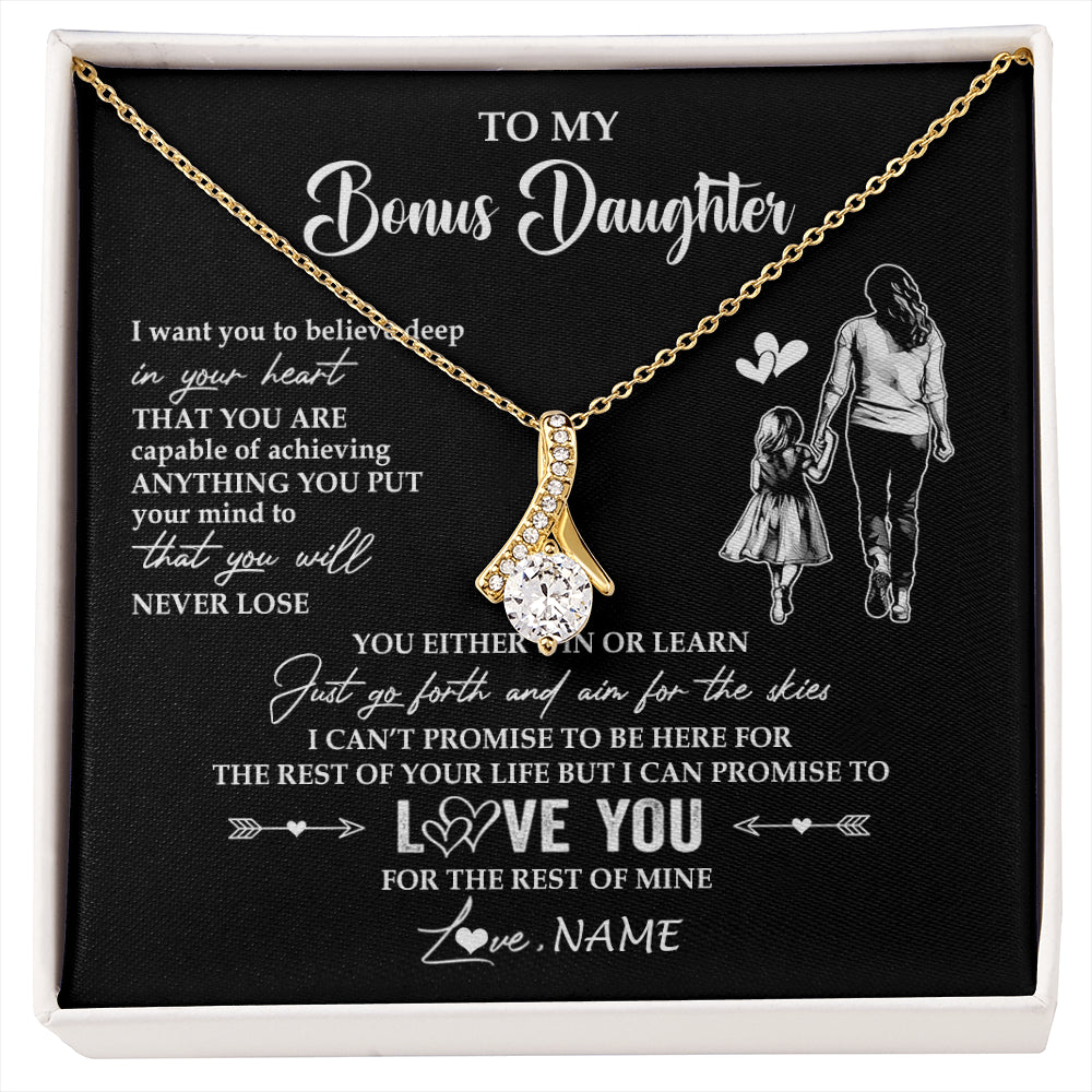 Alluring Beauty Necklace 18K Yellow Gold Finish | 1 | Personalized To My Bonus Daughter Necklace You Will Never Lose From Stepmother Stepdaughter Birthday Gifts Graduation Christmas Gift Box Message Card | siriusteestore