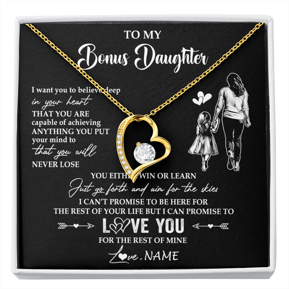 Forever Love Necklace 18K Yellow Gold Finish | 1 | Personalized To My Bonus Daughter Necklace You Will Never Lose From Stepmother Stepdaughter Birthday Gifts Graduation Christmas Gift Box Message Card | siriusteestore