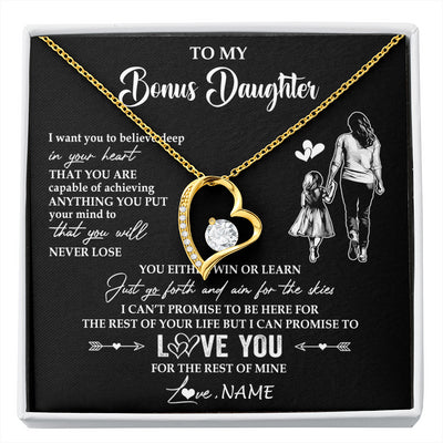 Forever Love Necklace 18K Yellow Gold Finish | 1 | Personalized To My Bonus Daughter Necklace You Will Never Lose From Stepmother Stepdaughter Birthday Gifts Graduation Christmas Gift Box Message Card | siriusteestore