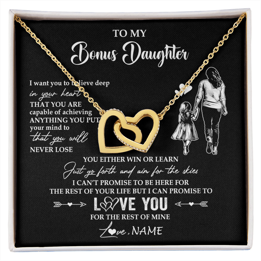 Interlocking Hearts Necklace 18K Yellow Gold Finish | 1 | Personalized To My Bonus Daughter Necklace You Will Never Lose From Stepmother Stepdaughter Birthday Gifts Graduation Christmas Gift Box Message Card | siriusteestore