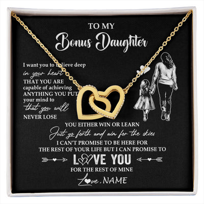 Interlocking Hearts Necklace 18K Yellow Gold Finish | 1 | Personalized To My Bonus Daughter Necklace You Will Never Lose From Stepmother Stepdaughter Birthday Gifts Graduation Christmas Gift Box Message Card | siriusteestore