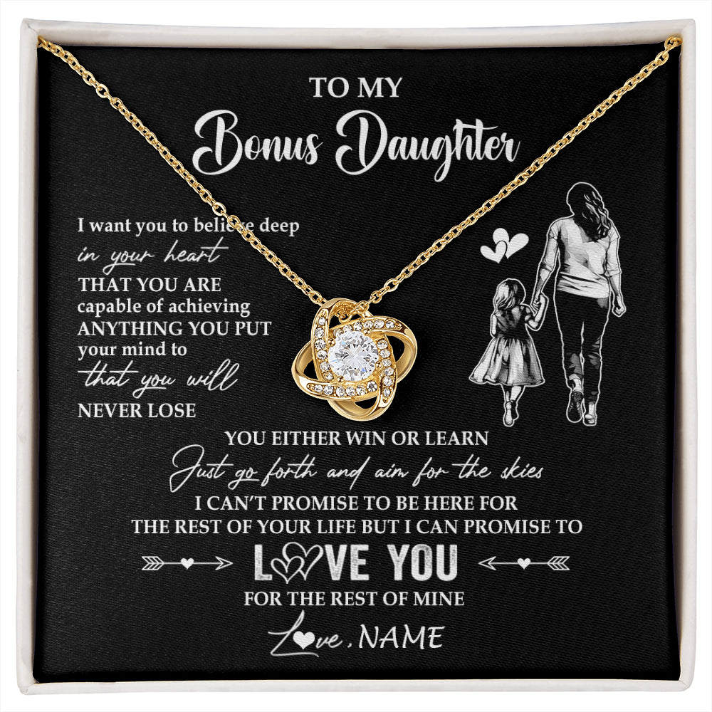 Love Knot Necklace 18K Yellow Gold Finish | 1 | Personalized To My Bonus Daughter Necklace You Will Never Lose From Stepmother Stepdaughter Birthday Gifts Graduation Christmas Gift Box Message Card | siriusteestore