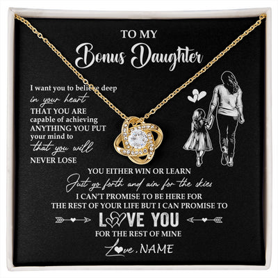 Love Knot Necklace 18K Yellow Gold Finish | 1 | Personalized To My Bonus Daughter Necklace You Will Never Lose From Stepmother Stepdaughter Birthday Gifts Graduation Christmas Gift Box Message Card | siriusteestore