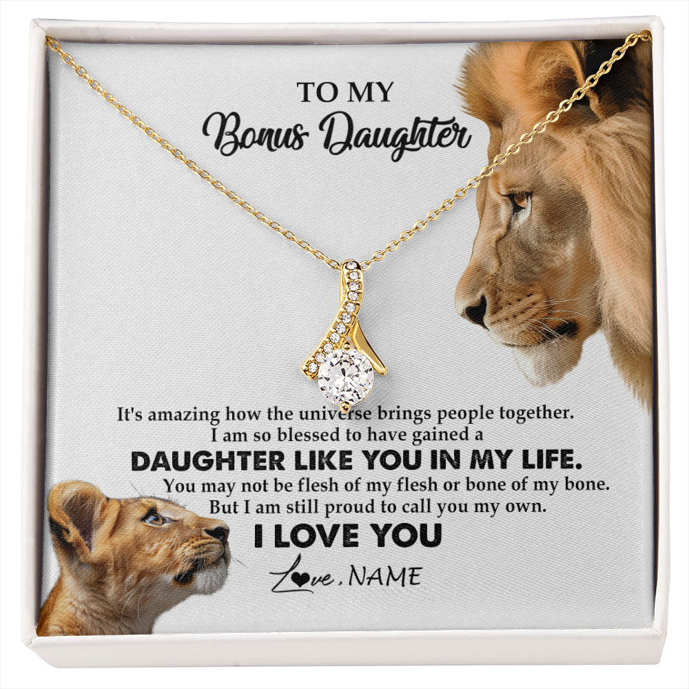 Alluring Beauty Necklace 18K Yellow Gold Finish | 1 | Personalized To My Bonus Daughter Necklace from Stepdad Lion I Love You Stepchild Adopted Daughter Birthday Christmas Customized Gift Box Message Card | siriusteestore