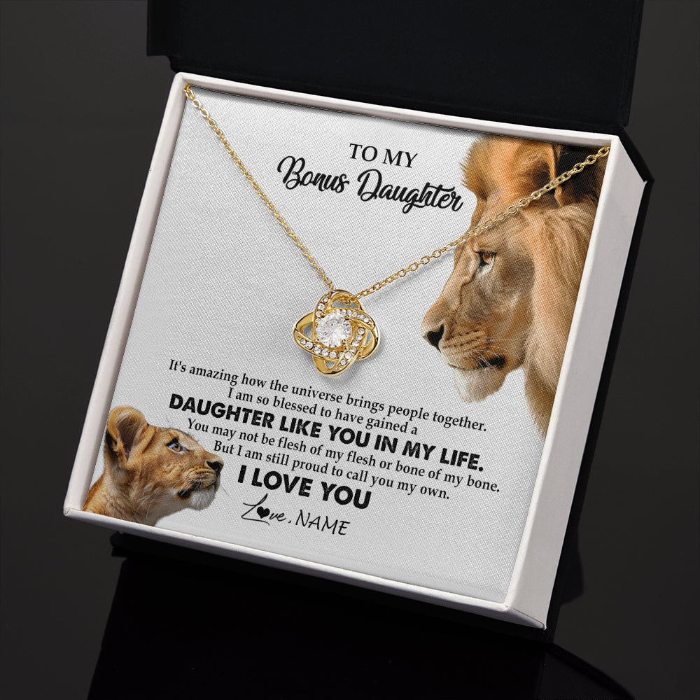 Love Knot Necklace 18K Yellow Gold Finish | 2 | Personalized To My Bonus Daughter Necklace from Stepdad Lion I Love You Stepchild Adopted Daughter Birthday Christmas Customized Gift Box Message Card | siriusteestore