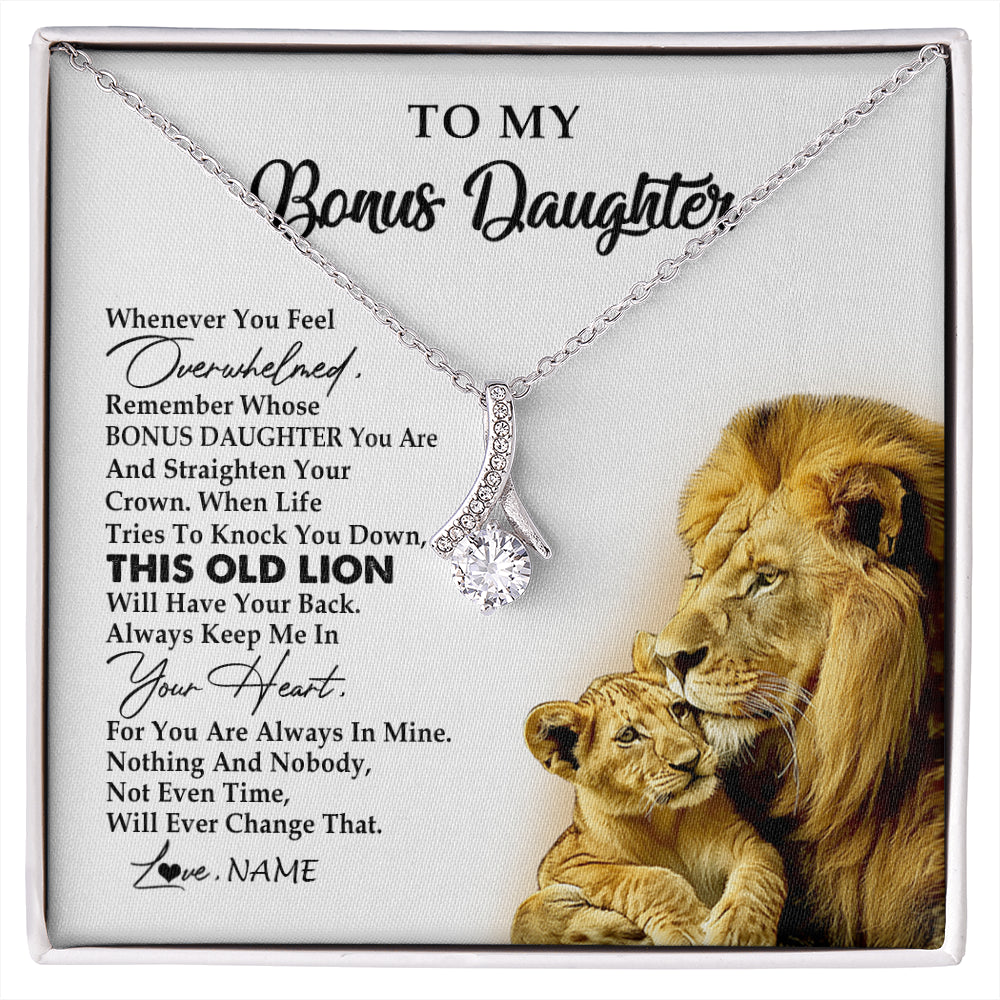 Alluring Beauty Necklace 14K White Gold Finish | 1 | Personalized To My Bonus Daughter Necklace from Stepdad Whenever You Fell Overwhelmed Lion Stepdaughter Birthday Christmas Customized Gift Box Message Card | siriusteestore