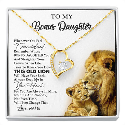 Forever Love Necklace 18K Yellow Gold Finish | 1 | Personalized To My Bonus Daughter Necklace from Stepdad Whenever You Fell Overwhelmed Lion Stepdaughter Birthday Christmas Customized Gift Box Message Card | siriusteestore