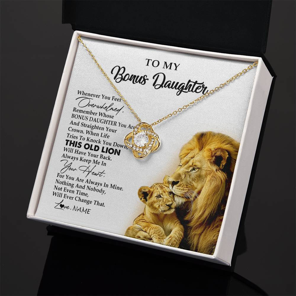 Love Knot Necklace 18K Yellow Gold Finish | 2 | Personalized To My Bonus Daughter Necklace from Stepdad Whenever You Fell Overwhelmed Lion Stepdaughter Birthday Christmas Customized Gift Box Message Card | siriusteestore