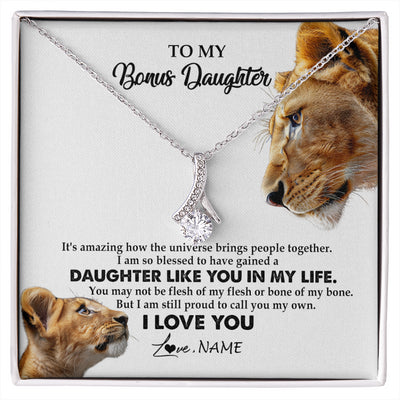 Alluring Beauty Necklace 14K White Gold Finish | 1 | Personalized To My Bonus Daughter Necklace from Stepmom Lion I Love You Stepchild Adopted Daughter Birthday Christmas Customized Gift Box Message Card | siriusteestore