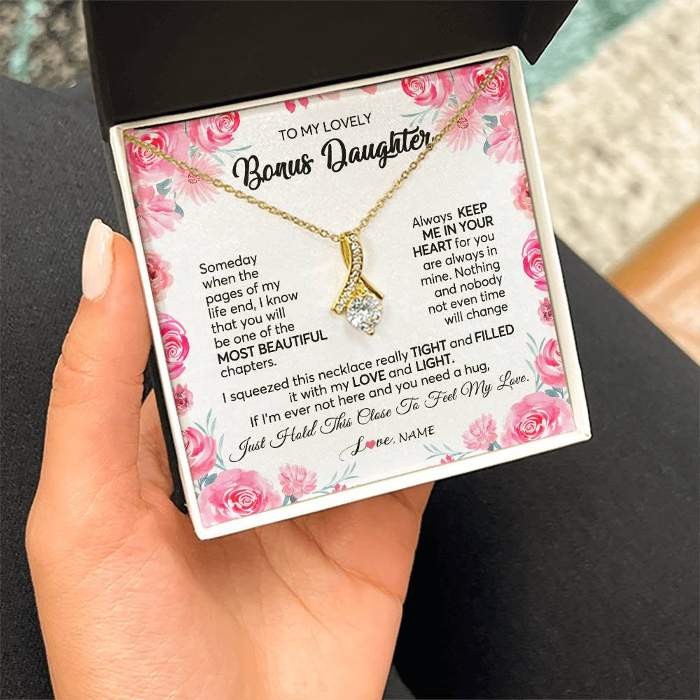 Alluring Beauty Necklace 18K Yellow Gold Finish | 2 | Personalized To My Bonus Daughter Necklace from Stepmother Always Keep Me in Your Heart Stepdaughter Birthday Christmas Customized Gift Box Message Card | siriusteestore