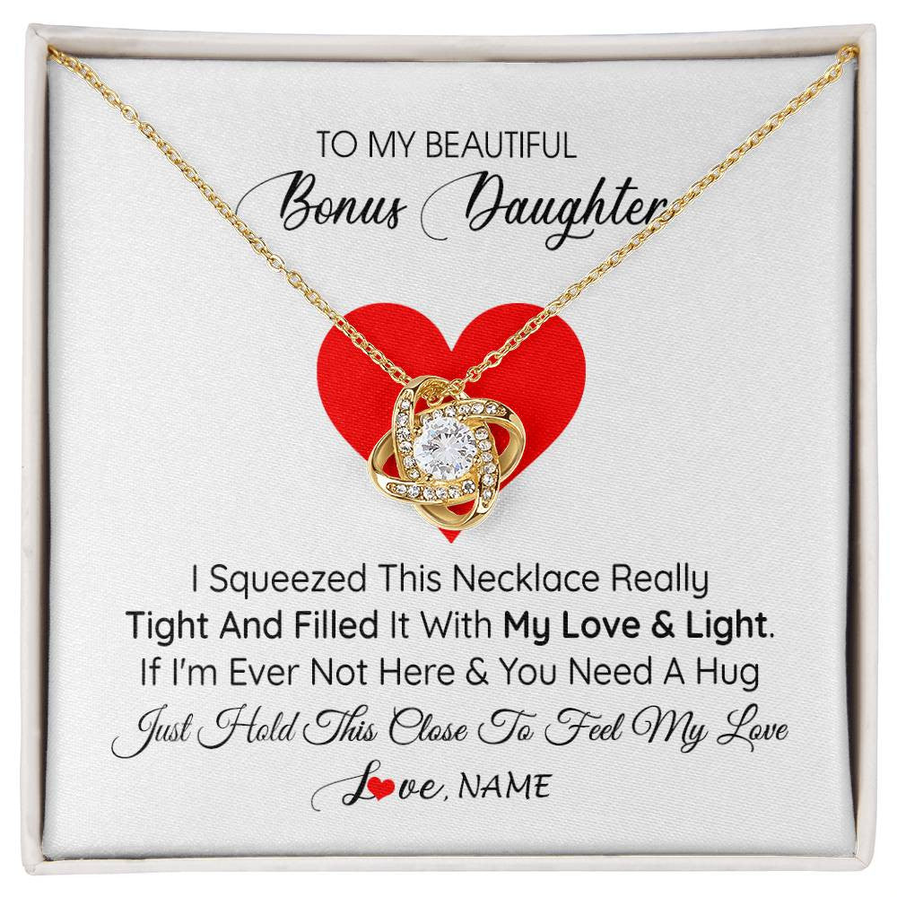 Love Knot Necklace 18K Yellow Gold Finish | 1 | Personalized To My Bonus Daughter Necklace from Stepmother I Squeezed This Necklace Stepdaughter Birthday Graduation Christmas Customized Gift Box Message Card | siriusteestore