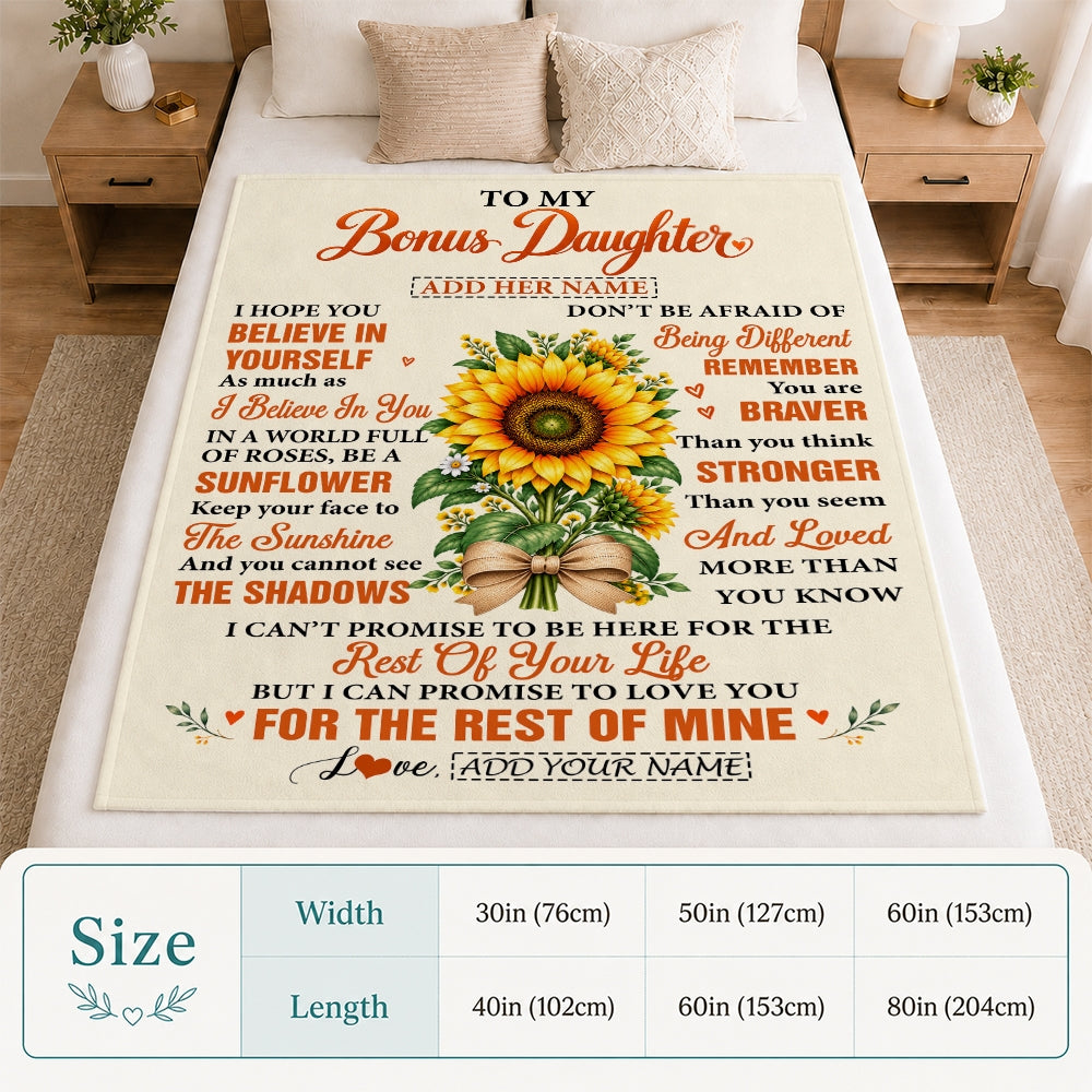 Personalized To My Bonus Daughter Sunflower From Step Mom Stepdad Blanket Inspirational Birthday Idea Stepdaughter Gift Graduation Christmas Fleece Blanket | siriusteestore