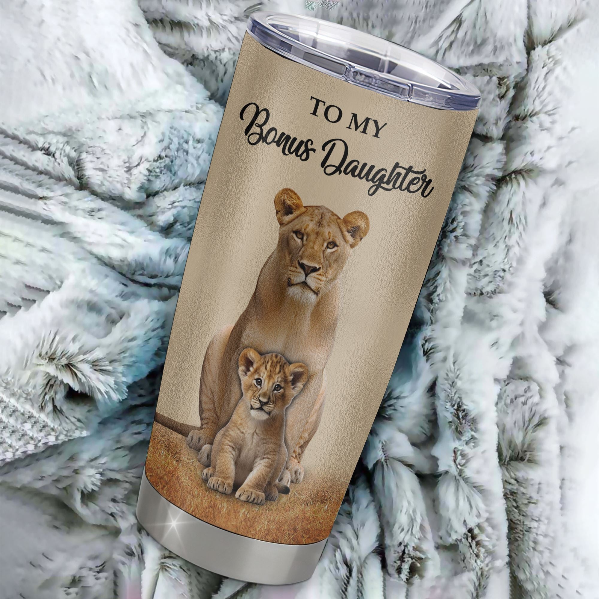 Personalized To My Bonus Daughter Tumbler From Stepmom Lion Stainless Steel Cup Never Forget That I Love You Stepdaughter Birthday Gifts Christmas Custom Travel Mug | siriusteestore