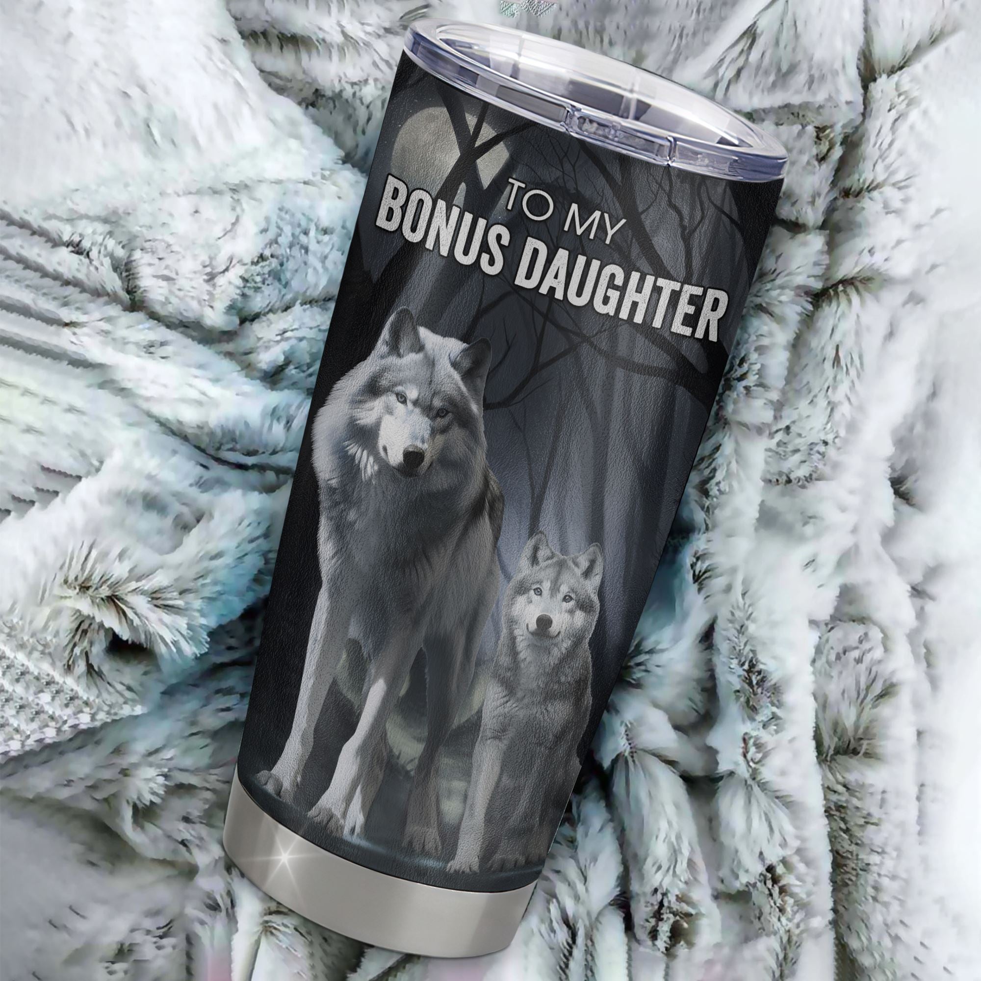 Personalized To My Bonus Daughter Tumbler From Stepmom Stainless Steel Cup Never Feel That You Are Alone Wolf Stepdaughter Birthday Gifts Christmas Custom Travel Mug | siriusteestore