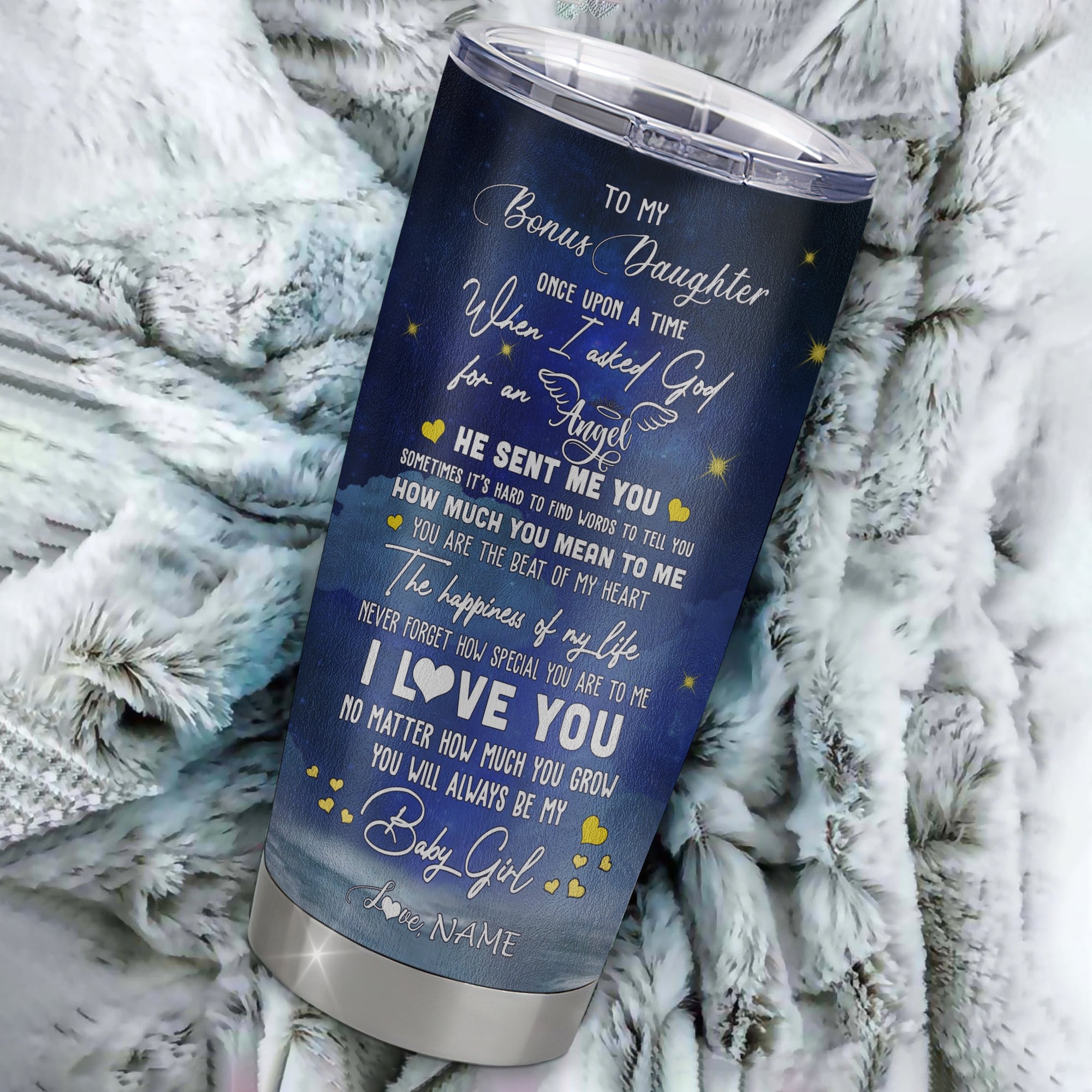 Personalized To My Bonus Daughter Tumbler From Stepmom Stainless Steel Cup Polar Bear Never Forget I Love You Stepdaughter Birthday Christmas Travel Mug | siriusteestore