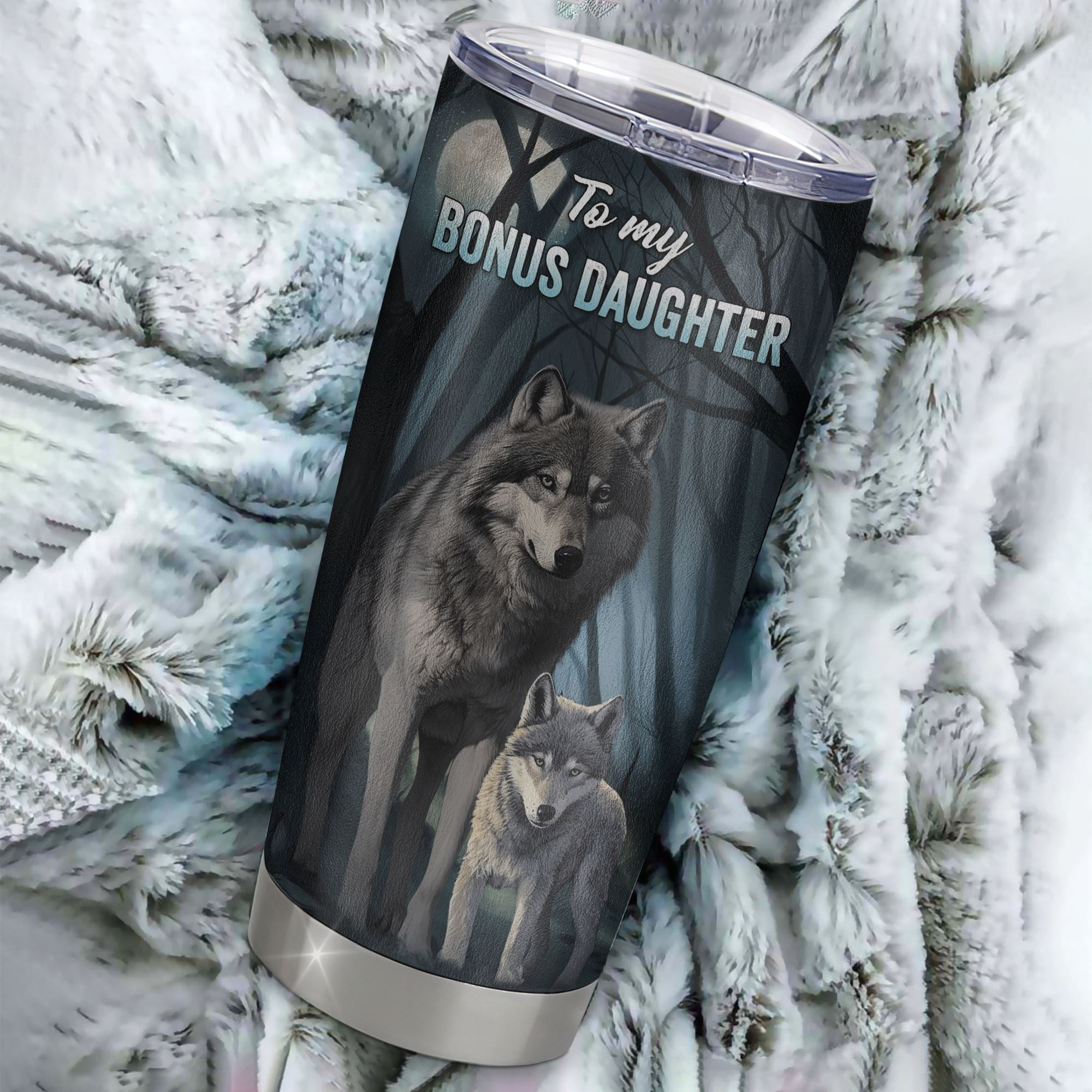 Personalized To My Bonus Daughter Tumbler From Stepmom Stepdad Stainless Steel Cup Never Feel That You Are Alone Wolf Birthday Graduation Christmas Travel Mug | siriusteestore