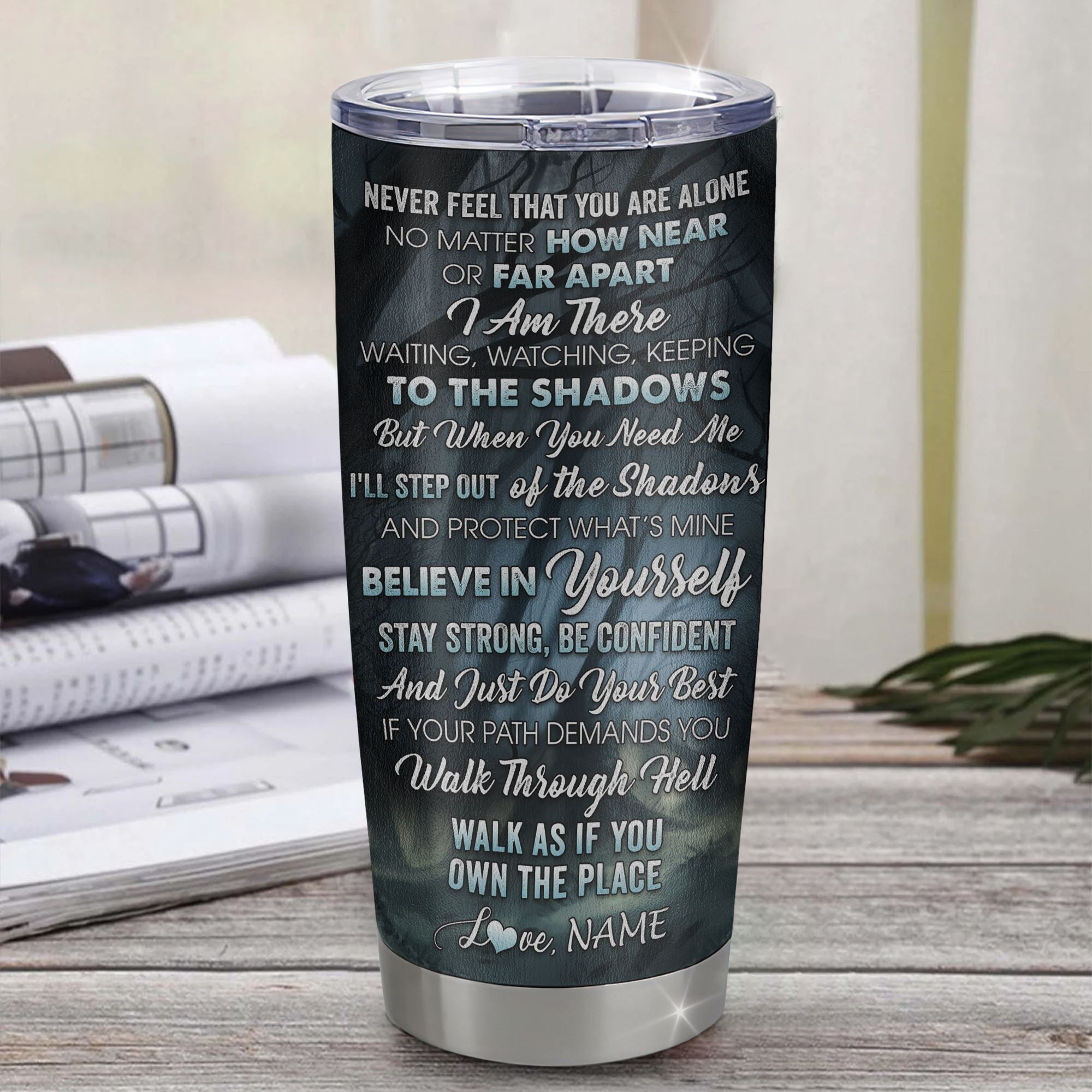 Personalized To My Bonus Daughter Tumbler From Stepmom Stepdad Stainless Steel Cup Never Feel That You Are Alone Wolf Birthday Graduation Christmas Travel Mug | siriusteestore
