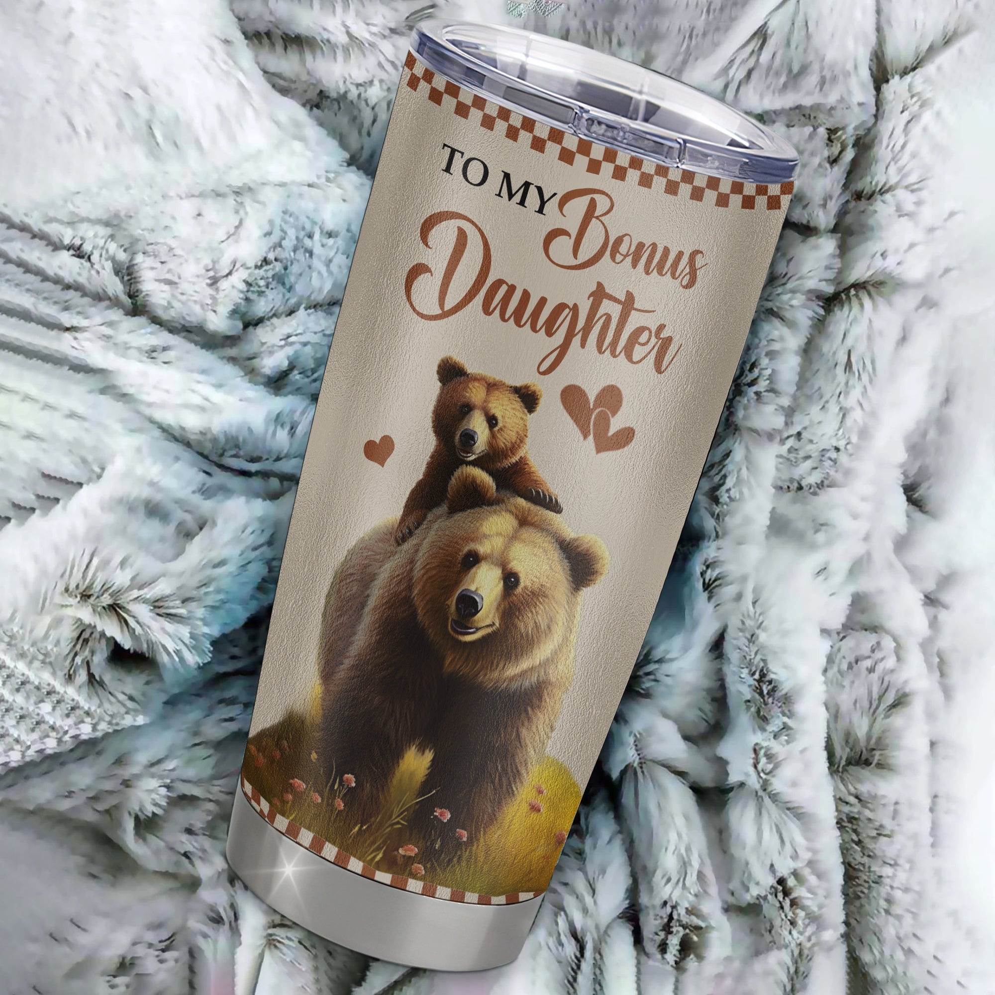 Personalized To My Bonus Daughter Tumbler From Stepmom Stepdad Stainless Steel Cup This Old Bear Love You Stepdaughter Birthday Gifts Christmas Custom Travel Mug | siriusteestore