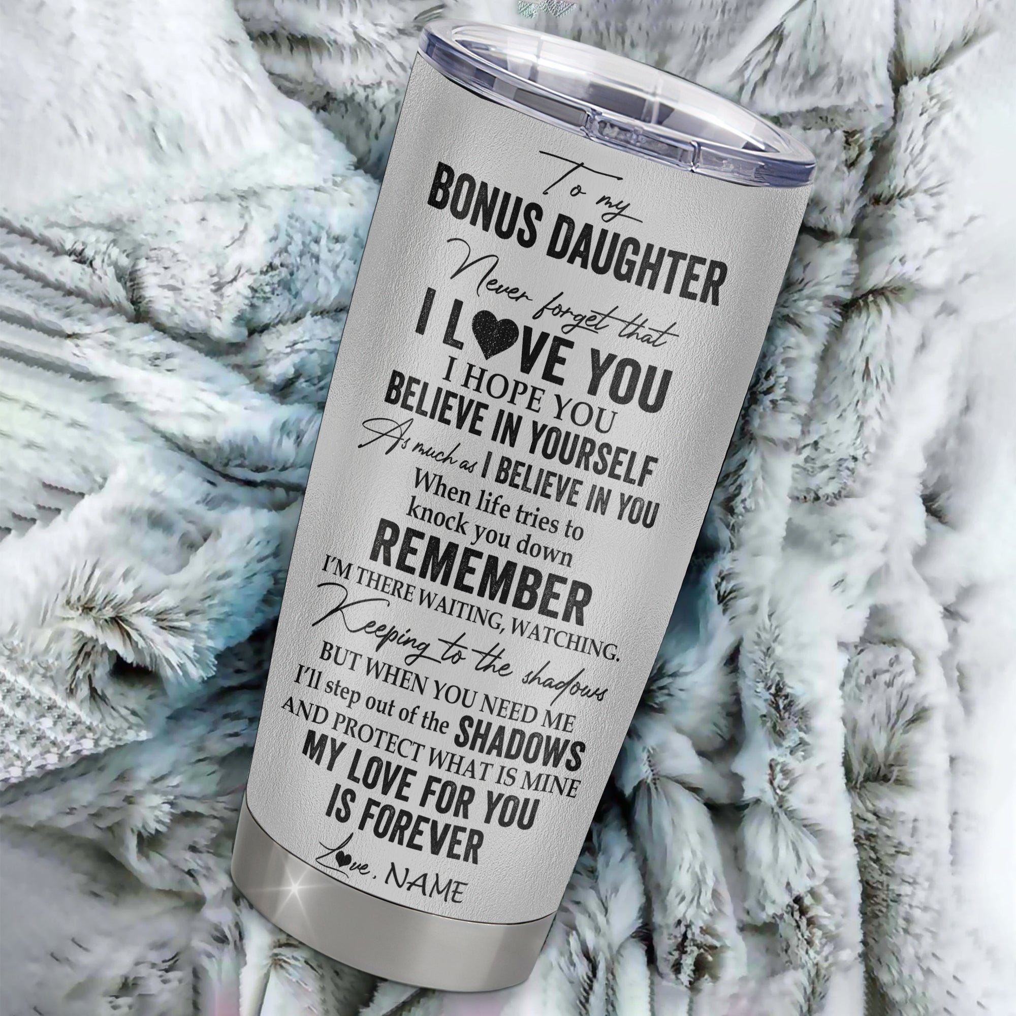 Personalized To My Bonus Daughter Tumbler From Stepmom Stepdad Stainless Steel Cup Wolf My Love For You Is Forever Stepdaughter Birthday Christmas Travel Mug | siriusteestore