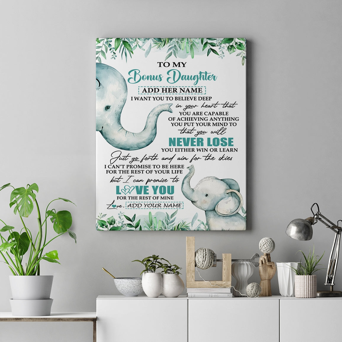 Personalized To My Bonus Daughter Tumbler From Stepmom Stepdad You Will Never Lose Elephant Stepdaughter Birthday Gifts Christmas Custom Wall Art Print Framed Canvas | siriusteestore