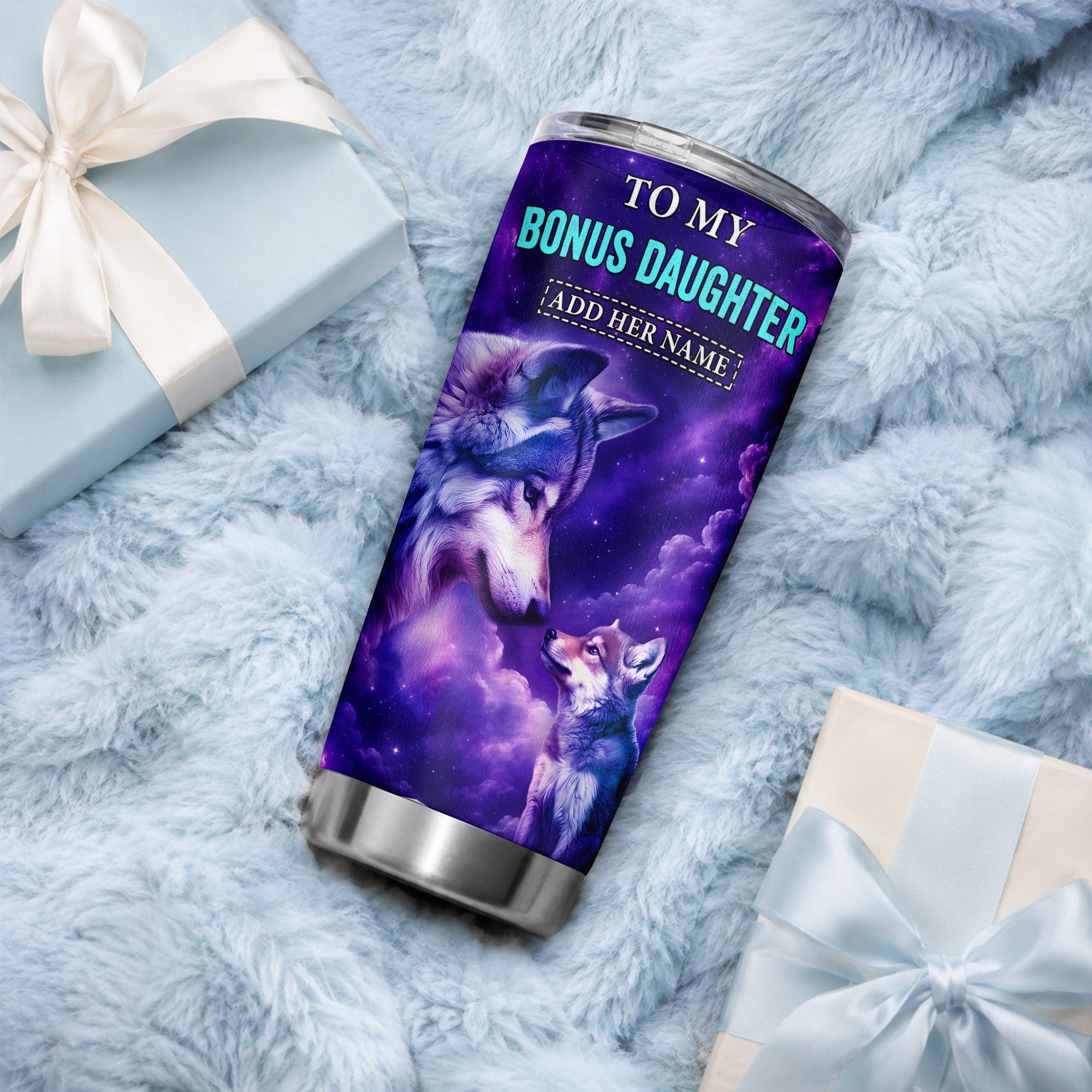 Personalized To My Bonus Daughter Tumbler From Stepmother Dad Wolf Never Forget I Love You Stepdaughter Birthday Gifts Christmas Custom Stainless Steel Travel Mug | siriusteestore