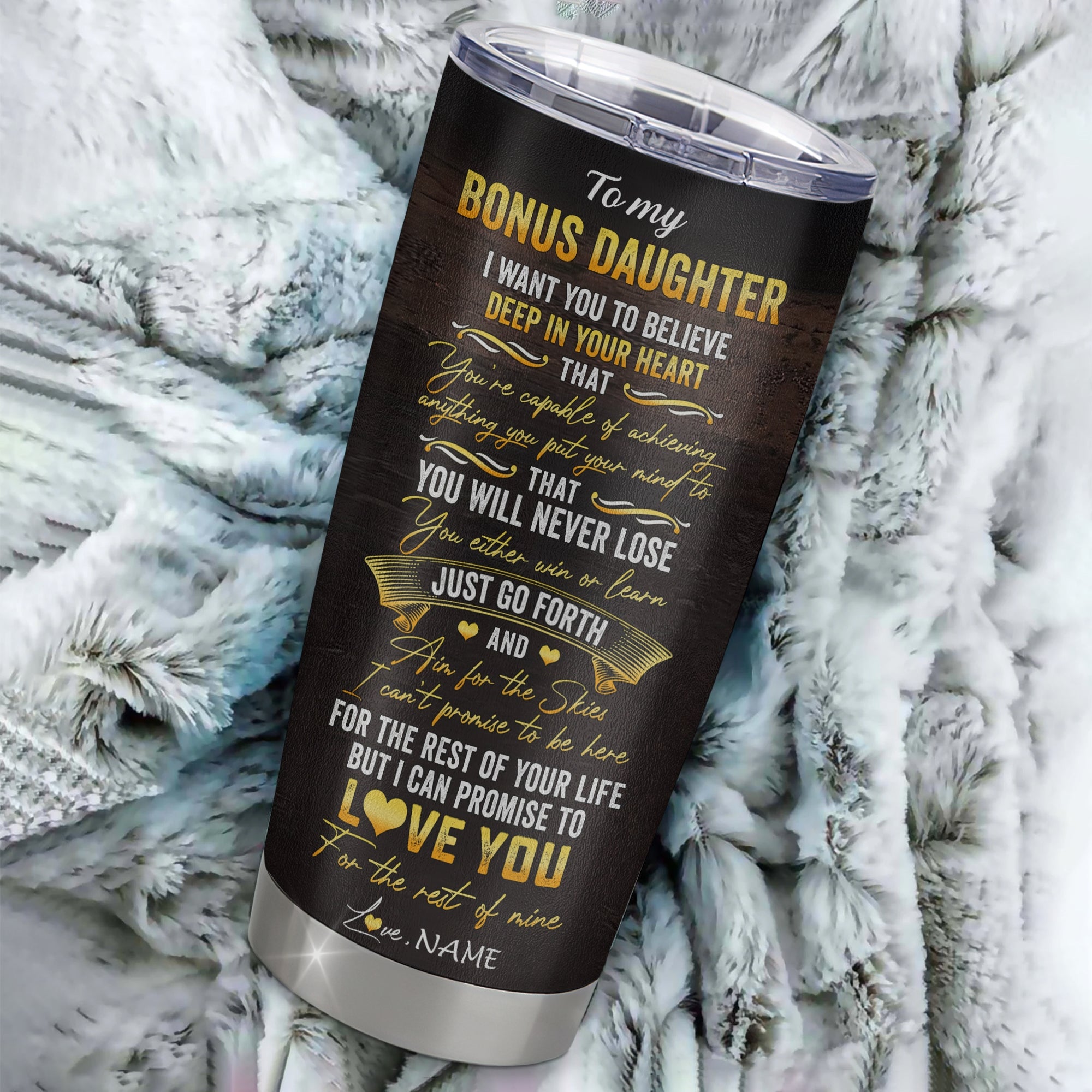 Personalized To My Bonus Daughter Tumbler From Stepmother Stainless Steel Cup Believe Deep In Your Heart Lion Stepdaughter Birthday Christmas Travel Mug | siriusteestore