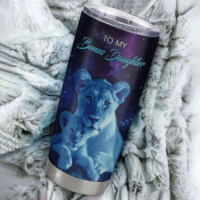 Personalized To My Bonus Daughter Tumbler From Stepmother Stainless Steel Cup Sometimes It's Hard Lion Stepdaughter Gift Birthday Graduation Christmas Custom Travel Mug | siriusteestore