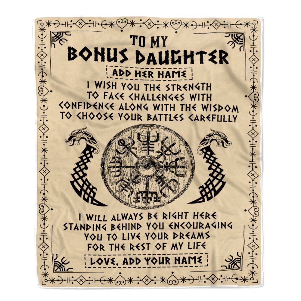 Personalized To My Bonus Daughter Viking Blanket From Stepmother Dad I Wish You The Strength Scandinavian Norse Runes Viking For Women Birthday Fleece Blanket | siriusteestore