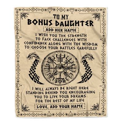 Personalized To My Bonus Daughter Viking Blanket From Stepmother Dad I Wish You The Strength Scandinavian Norse Runes Viking For Women Birthday Fleece Blanket | siriusteestore