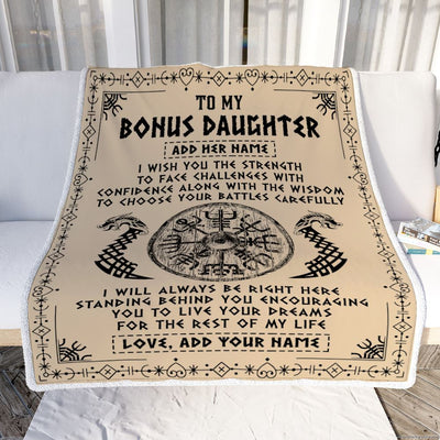 Personalized To My Bonus Daughter Viking Blanket From Stepmother Dad I Wish You The Strength Scandinavian Norse Runes Viking For Women Birthday Fleece Blanket | siriusteestore
