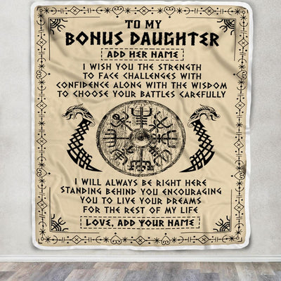 Personalized To My Bonus Daughter Viking Blanket From Stepmother Dad I Wish You The Strength Scandinavian Norse Runes Viking For Women Birthday Fleece Blanket | siriusteestore