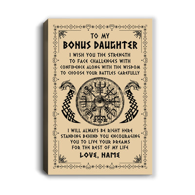 Personalized To My Bonus Daughter Viking Canvas I Wish You The Strength Scandinavian Norse Runes Viking For Women Birthday Gifts Custom Wall Art Print Framed Canvas | siriusteestore