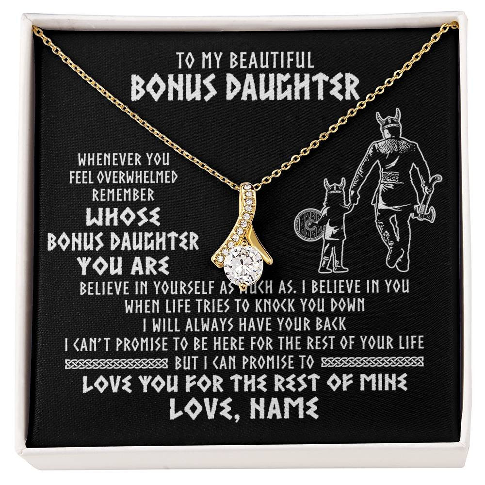 Alluring Beauty Necklace 18K Yellow Gold Finish | 1 | Personalized To My Bonus Daughter Viking Necklace From Step Dad Whenever You Feel Overwhelmed Stepdaughter Birthday Christmas Customized Gift Box Message Card | siriusteestore