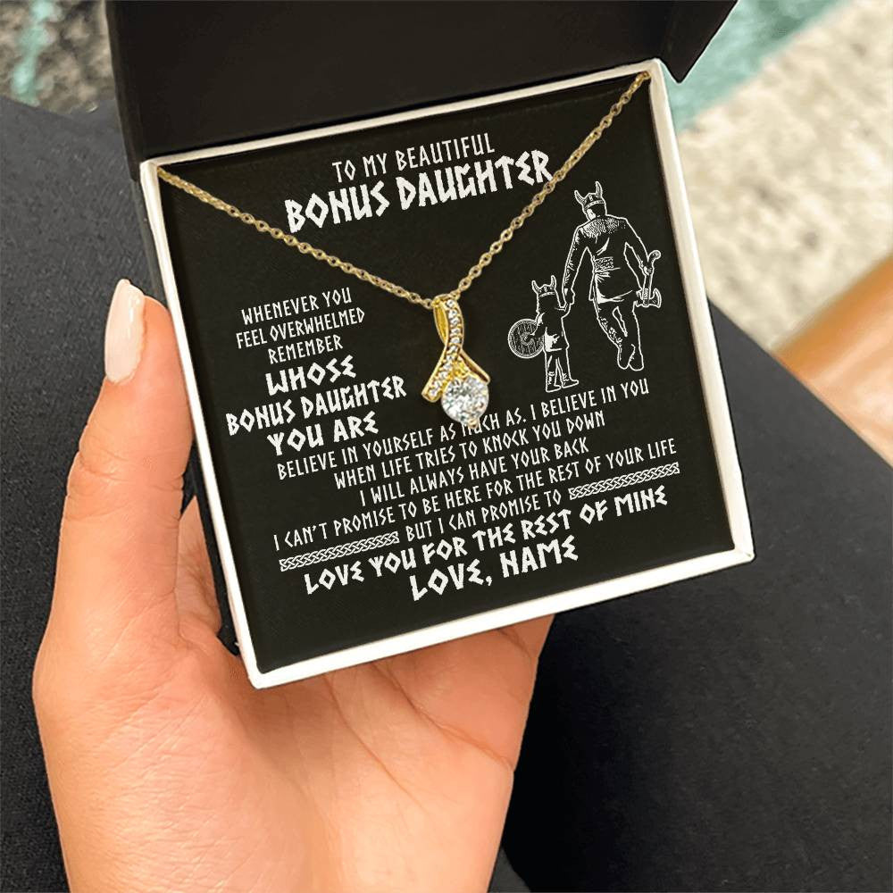 Alluring Beauty Necklace 18K Yellow Gold Finish | 2 | Personalized To My Bonus Daughter Viking Necklace From Step Dad Whenever You Feel Overwhelmed Stepdaughter Birthday Christmas Customized Gift Box Message Card | siriusteestore