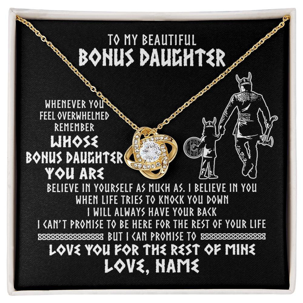 Love Knot Necklace 18K Yellow Gold Finish | 1 | Personalized To My Bonus Daughter Viking Necklace From Step Dad Whenever You Feel Overwhelmed Stepdaughter Birthday Christmas Customized Gift Box Message Card | siriusteestore