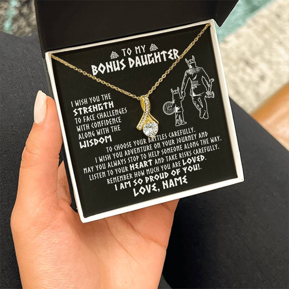 Alluring Beauty Necklace 18K Yellow Gold Finish | 2 | Personalized To My Bonus Daughter Viking Necklace From Stepdad I Am So Proud Of You Runes Viking Stepdaughter Christmas Customized Gift Box Message Card | siriusteestore