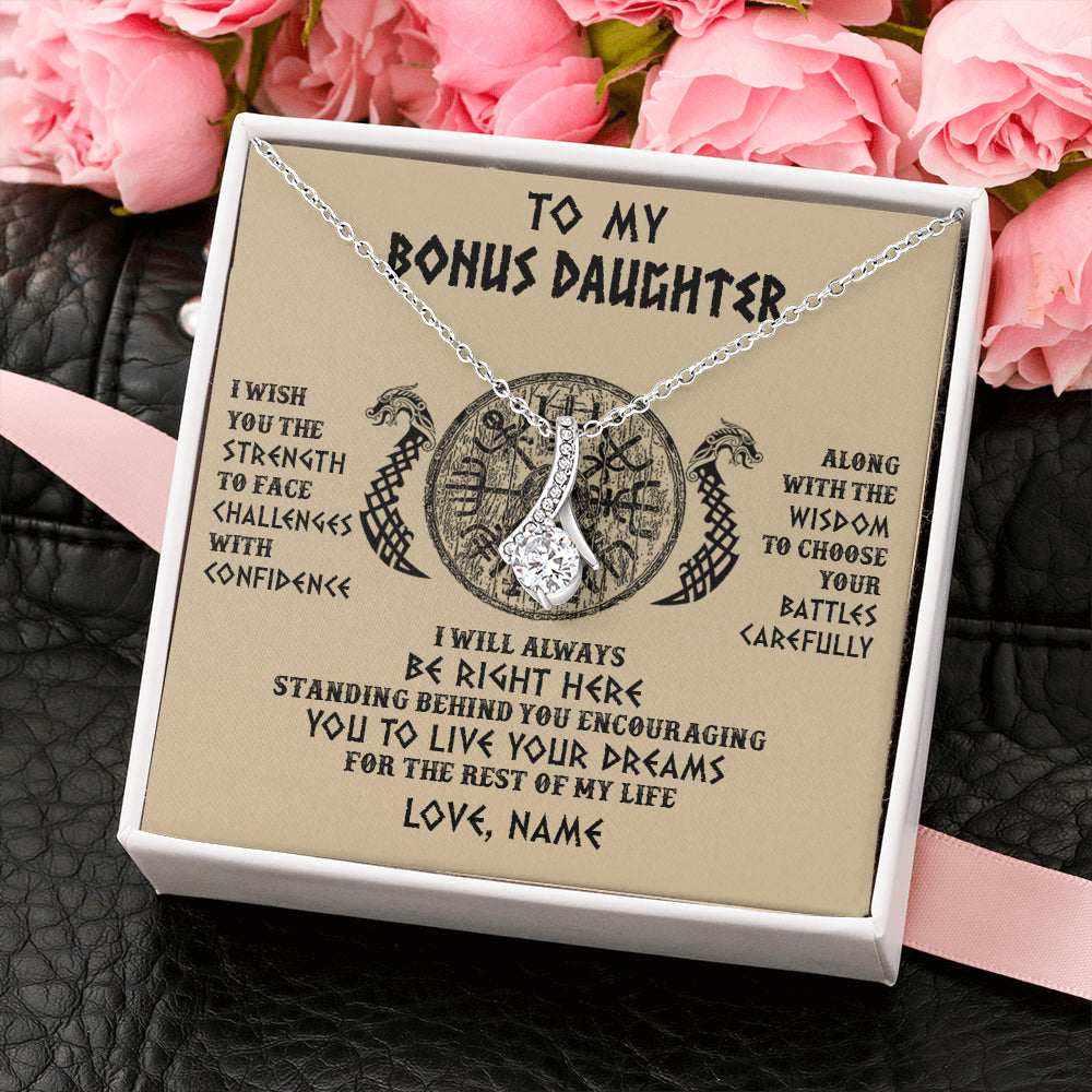 Alluring Beauty Necklace 14K White Gold Finish | 2 | Personalized To My Bonus Daughter Viking Necklace I Wish You The Strength Scandinavian Norse Runes Viking For Women Birthday Customized Gift Box Message Card | siriusteestore