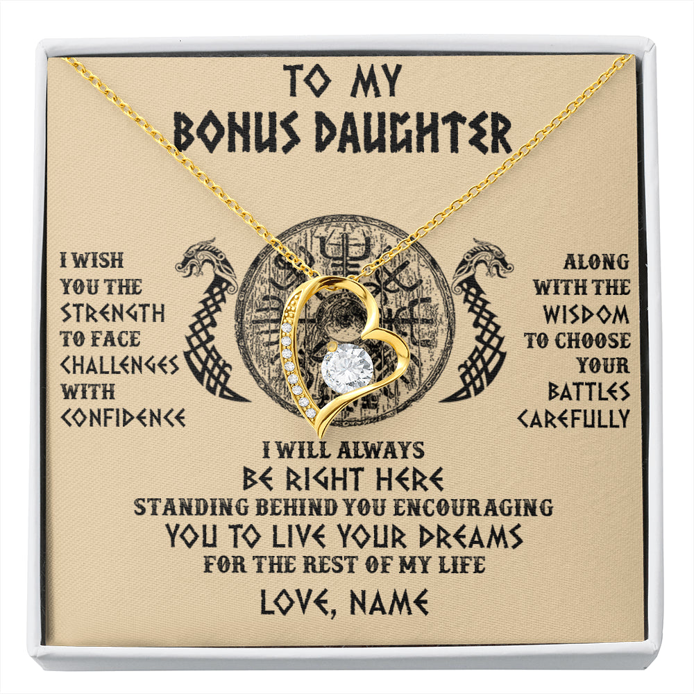 Forever Love Necklace 18K Yellow Gold Finish | 1 | Personalized To My Bonus Daughter Viking Necklace I Wish You The Strength Scandinavian Norse Runes Viking For Women Birthday Customized Gift Box Message Card | siriusteestore