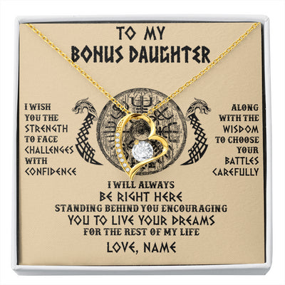 Forever Love Necklace 18K Yellow Gold Finish | 1 | Personalized To My Bonus Daughter Viking Necklace I Wish You The Strength Scandinavian Norse Runes Viking For Women Birthday Customized Gift Box Message Card | siriusteestore