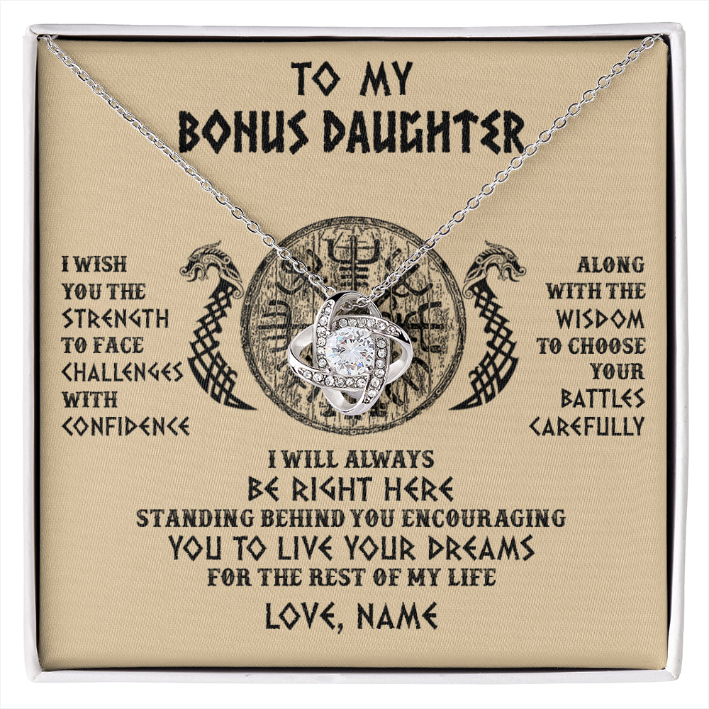 Love Knot Necklace 14K White Gold Finish | 1 | Personalized To My Bonus Daughter Viking Necklace I Wish You The Strength Scandinavian Norse Runes Viking For Women Birthday Customized Gift Box Message Card | siriusteestore