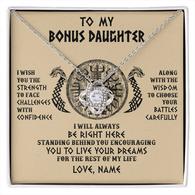 Love Knot Necklace 14K White Gold Finish | 1 | Personalized To My Bonus Daughter Viking Necklace I Wish You The Strength Scandinavian Norse Runes Viking For Women Birthday Customized Gift Box Message Card | siriusteestore